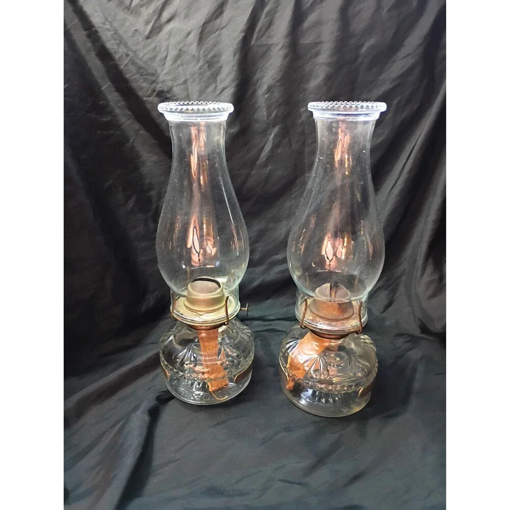 Pair of Vintage Clear Glass Eagle Oil Lamps with Hangers